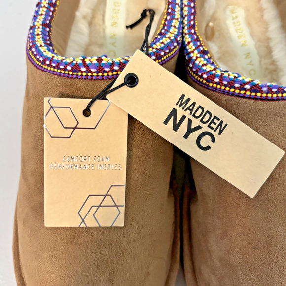 Madden NYC Women’s Cognac Faux Suede Platform Mules Fur Lined Size 10 - Picture 6 of 15